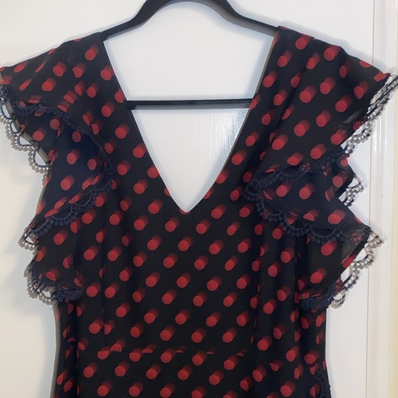 BB Dakota Polka Dot Ring The Alarm Knee Length Ruffled Dress size 12 - Picture 5 of 10
